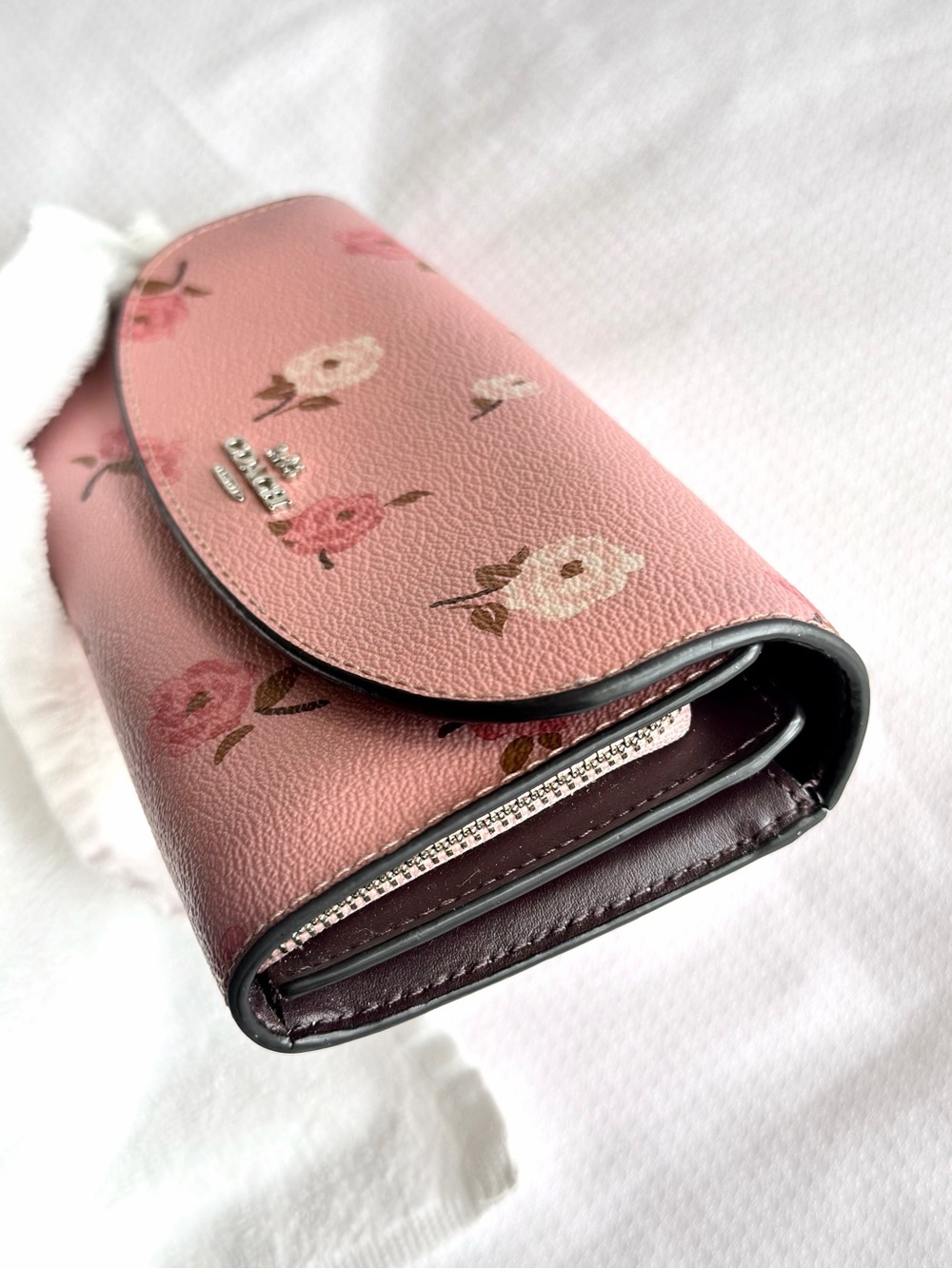 Coach Pink Floral Continental Wallet with Silver Logo - Picture 3 of 12